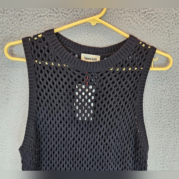 Open Edit Womens Maxi Open Knit Dress Sz XS Black Sleeveless Beach Fun Vacation - Picture 2 of 10